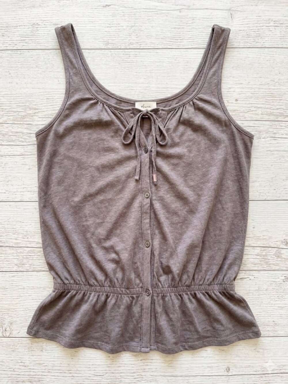 American Eagle Womens Gray Tie Neck Peplum Baby Doll Tank Top XS